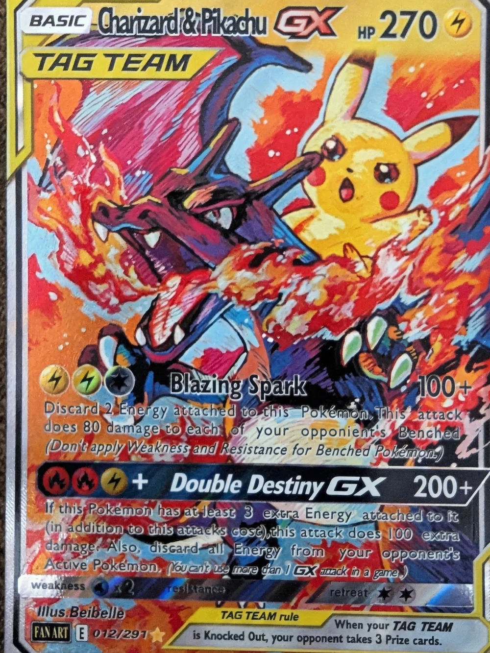 Charizard & Pikachu GX Tag Team Card - Yellow/Red